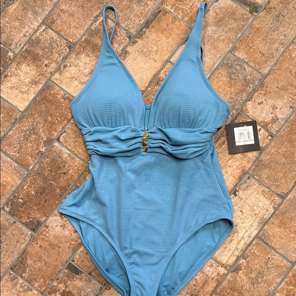 Ellen Tracy Elegant Blue One Piece Swimsuit